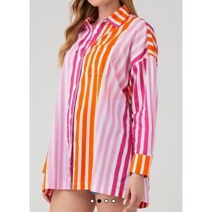 BEACH RIOT Alexa Top Shirt Sunset Stripes Button Front Oversized Cover Up S/M